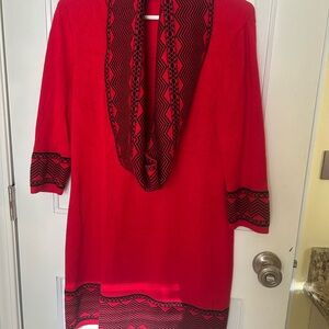 Red and Black Patterned Women's Sweater